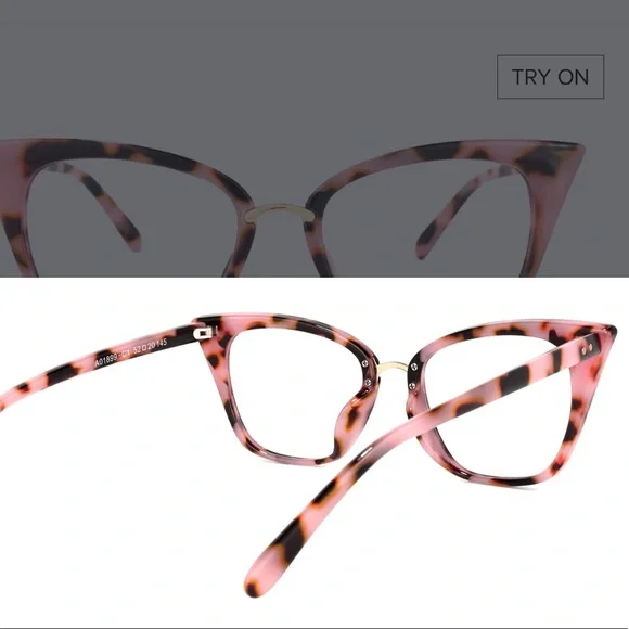 Pink blush rose leopard cat eye plastic eyeglasses frames brown new - Picture 8 of 14